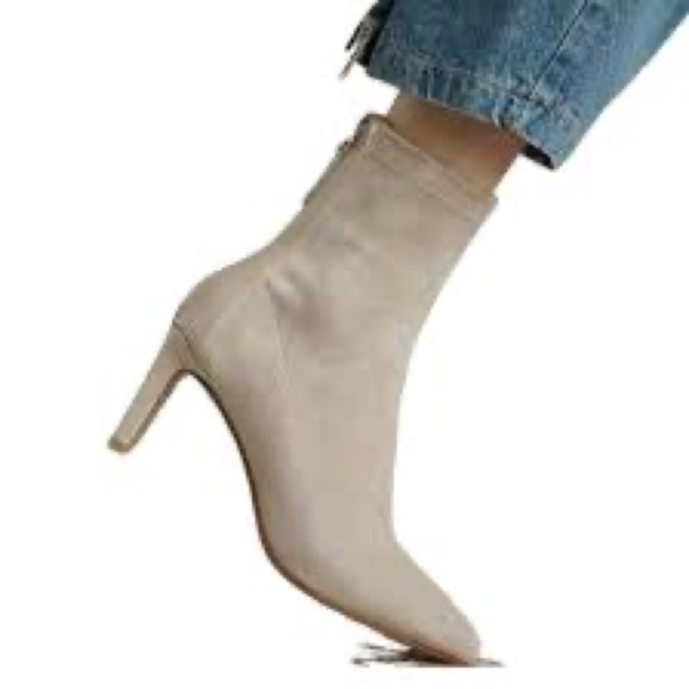Women's beige high heels sock booties Sz 9 1/2
